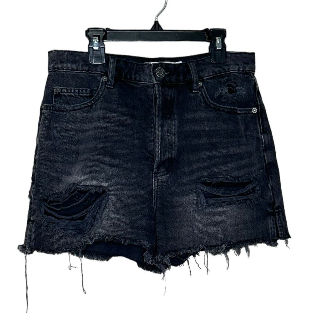 Garage Denim black distressed buttoned fringe shorts size 27